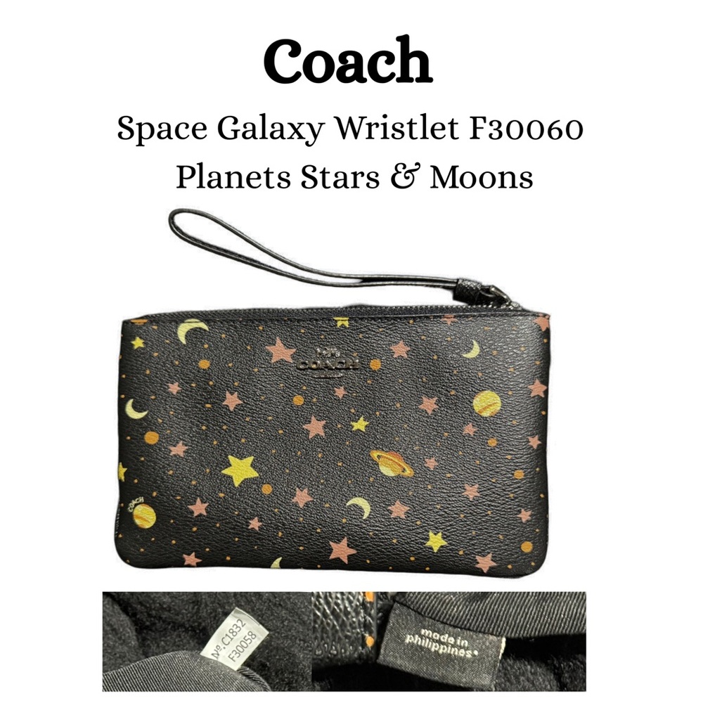 Coach Space Galaxy Wristlet F30060 Planets Stars & Moons Leather